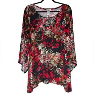 Brittany Black Floral Top Women’s size 3X Black Red Gold Foil